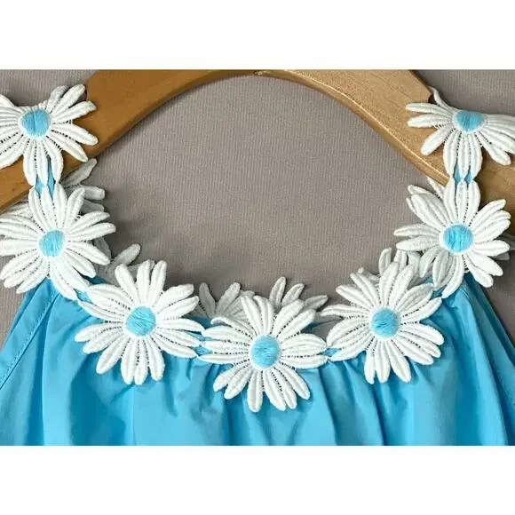 Confiture Girls 8-9 Yr (7?) Blue Floral Daisy Neckline Sleeveless Dress
